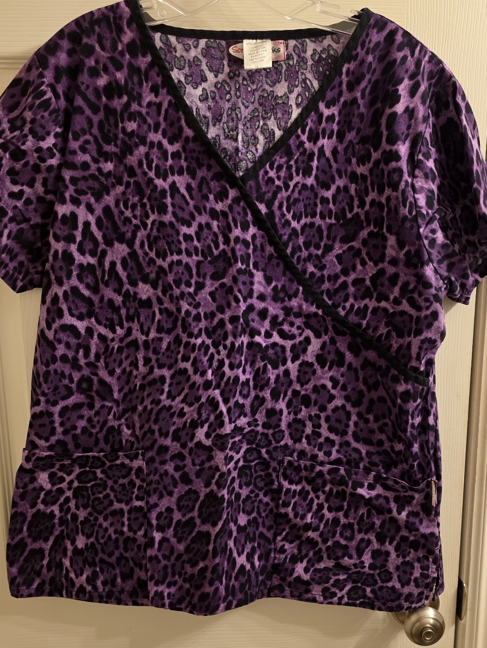 Purple Leopard Print Scrub Top By Scrub Works